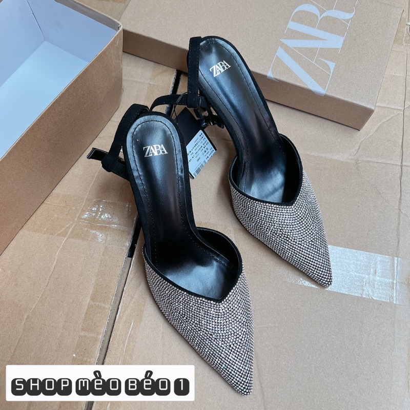 Sandal zara mũi đá nhọn gót nhọn xuất dư fullbox