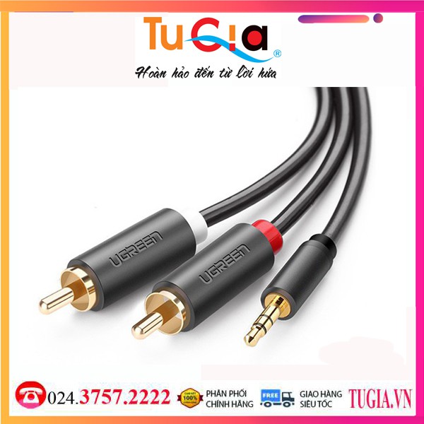 Dây loa 3,5mm sang 2 hoa sen RCA 3m cao cấp Ugreen 10512 - Hàng chính tháng