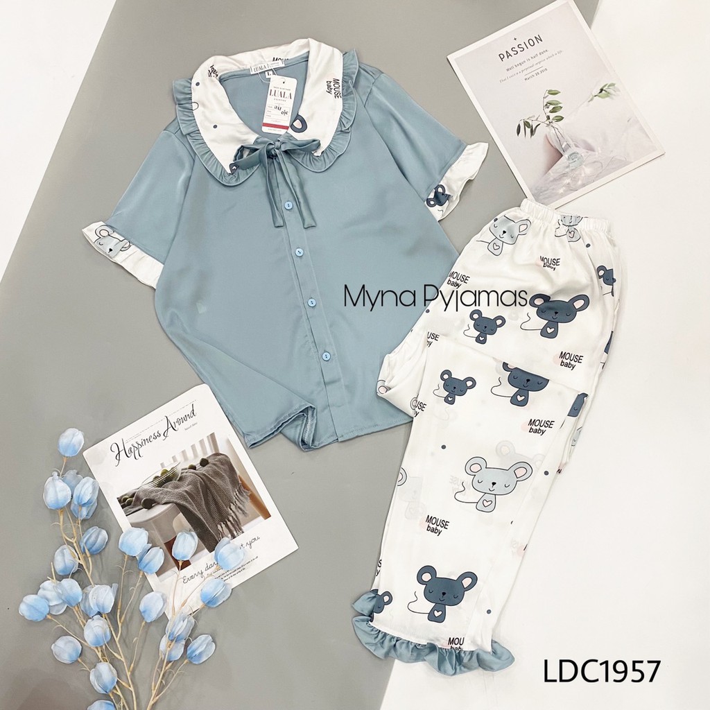 Bộ Mặc Nhà, Pijama Lụa Cao Cấp Áo Cộc Quần Dài, hàng có size, quần có túi | BigBuy360 - bigbuy360.vn