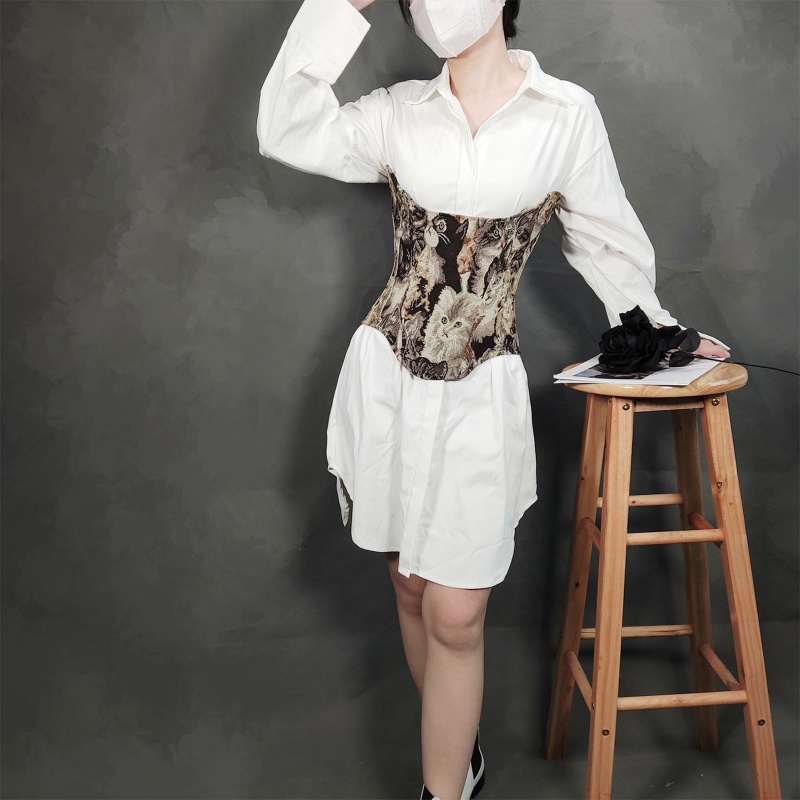 Áo Nịt Ngực Corset Không Dây In Họa Tiết Vintage