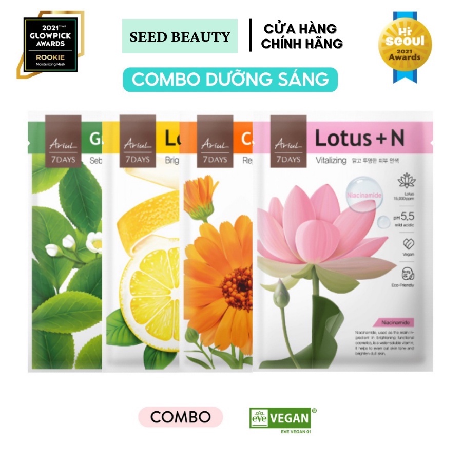 Combo 4 mặt nạ Ariul 7 Days Mask - Dưỡng da sáng mịn - Seedbeauty