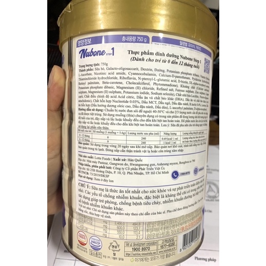 Sữa bột Nubone Step 1 750g 0-12 tháng HSD 07-2025