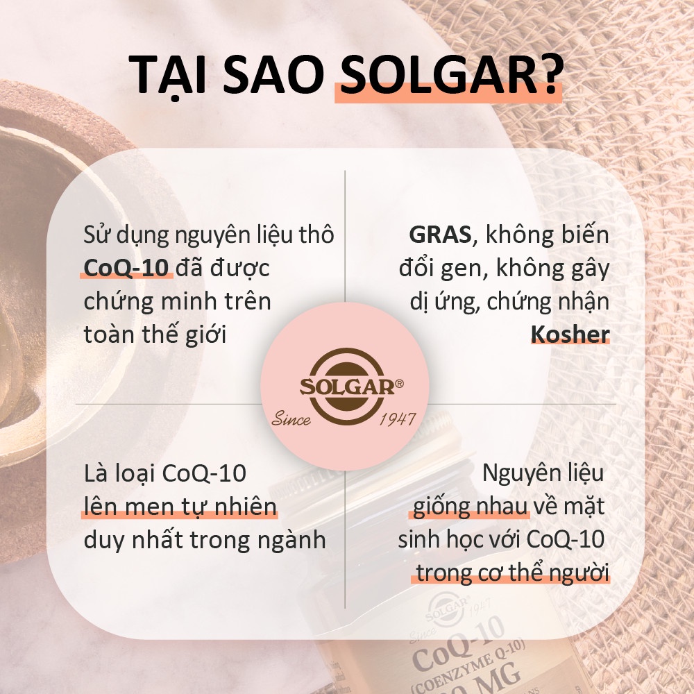 Viên Uống Solgar Vegetarian Coq10 Hỗ Trợ Sức Khỏe Tim Mạch, Điều Hòa Huyết Áp, Bổ Sung Coenzyme Q-10