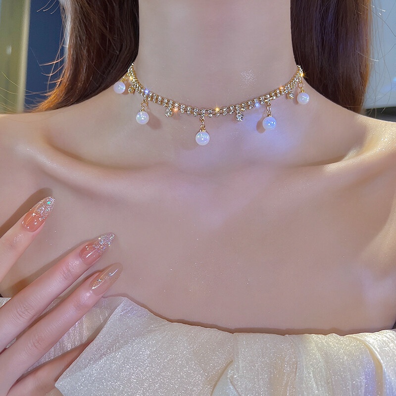 Vòng cổ Hai Lớp Đính Hạt Ngọc Trai Thời Trang Dành Cho Nữ