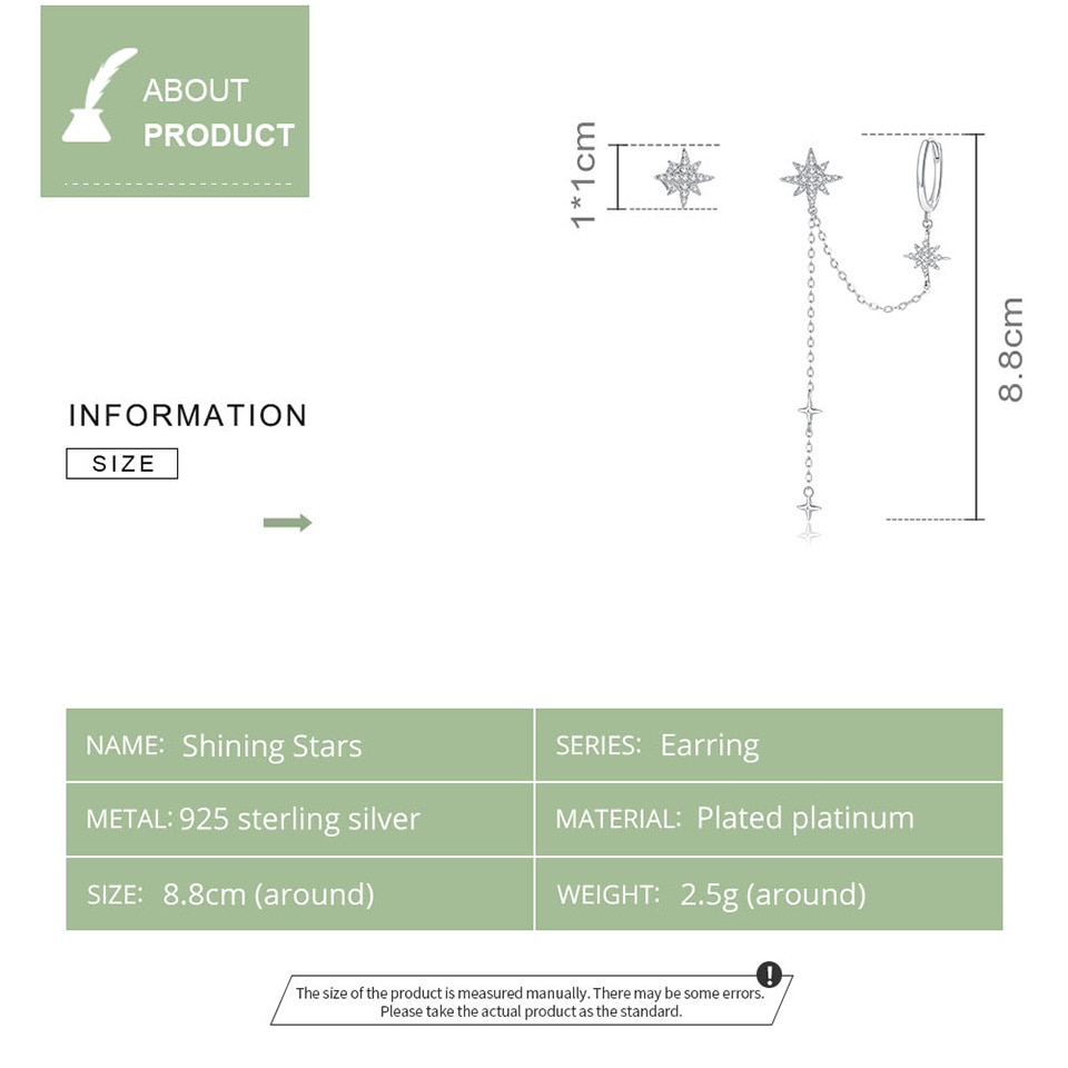Khuyên tai BAMOER BSE433 bằng bạc 925 hình ngôi sao lấp lánh dành cho nữ