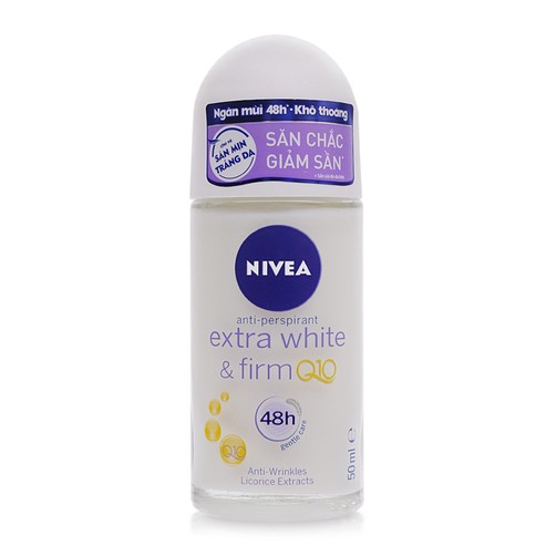 Lăn ngăn mùi sáng mịn săn chắc da Nivea Extra White &amp; Firm Q10 48h Anti-Perspirant Roll-On 50ml (Nhập khẩu)