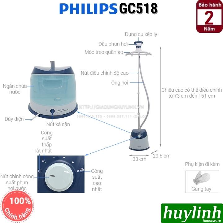 [Mã 44ELSALE2 giảm 7% đơn 300K] Bàn ủi hơi nước đứng Philips GC518 - bảo hành 2 năm chính hãng