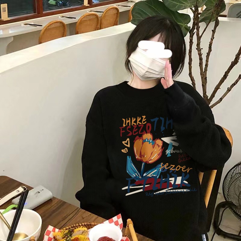 SELVZE Áo sweater tay dài cổ tròn in họa tiết thời trang dành cho nữ