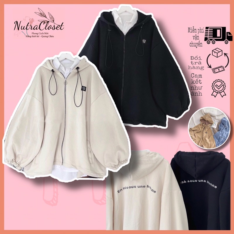 Áo khoác dạ kaki thêu có nón 2 lớp unisex ulzzang nam nữ