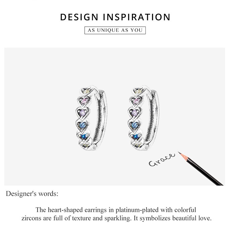 Cặp khuyên tai Bamoer Sce1275 bằng bạc 925 mặt hình trái tim màu cầu vồng thời trang cho nữ