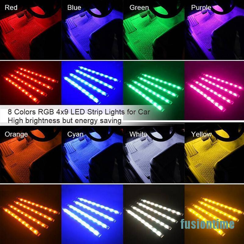 Set 4 Dải Đèn Led Rgb 9 Bóng Trang Trí Nội Thất Xe Hơi