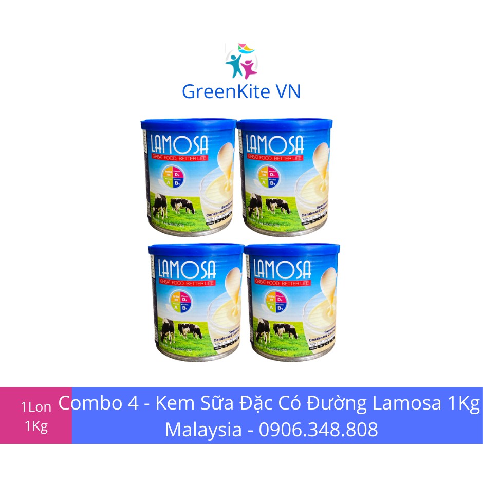 Combo 4 Sữa Đặc Có Đường Cao Cấp LAMOSA Lon 1Kg - Kem Đặc Có Đường Lon 1Kg