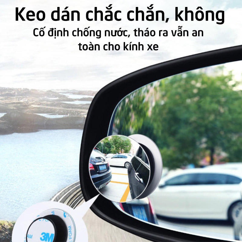 Bộ 2 gương cầu kính lồi xóa điểm mù xoay 360 độ gắn trên gương chiếu hậu xe hơi, xe tải tăng độ an toàn cho xe