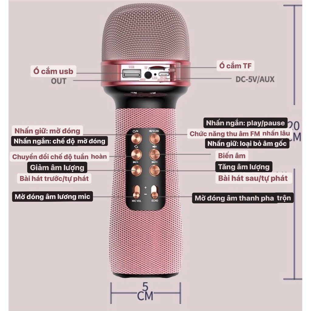 Mic hát Karaoke Đa năng Kiêm Loa Bluetooth WS-898, Micro không dây mini cầm tay Nâng giọng cực chất kèm Loa hát karaoke