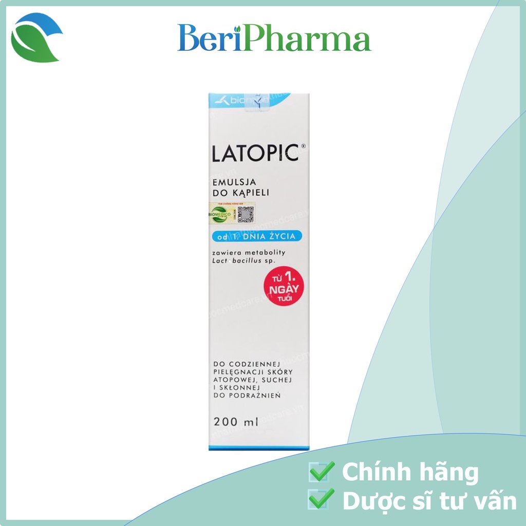 ✅[CHÍNH HÃNG] Latopic Nhũ Tương Tắm Dành Cho Da Dị Ứng, Kích Ứng Bath Emulsion 200ml