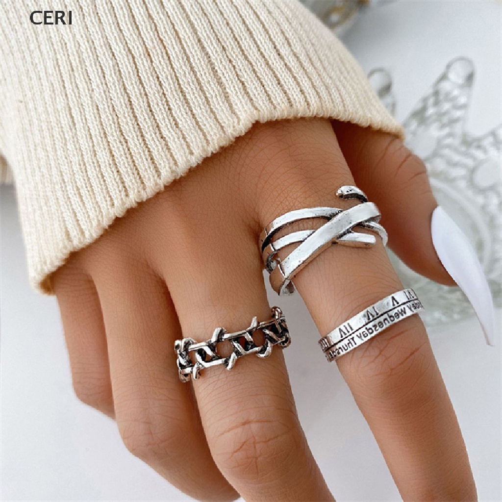 Set 3 Nhẫn Hở Có Thể Điều Chỉnh Phong Cách Punk Cho Cặp Đôi