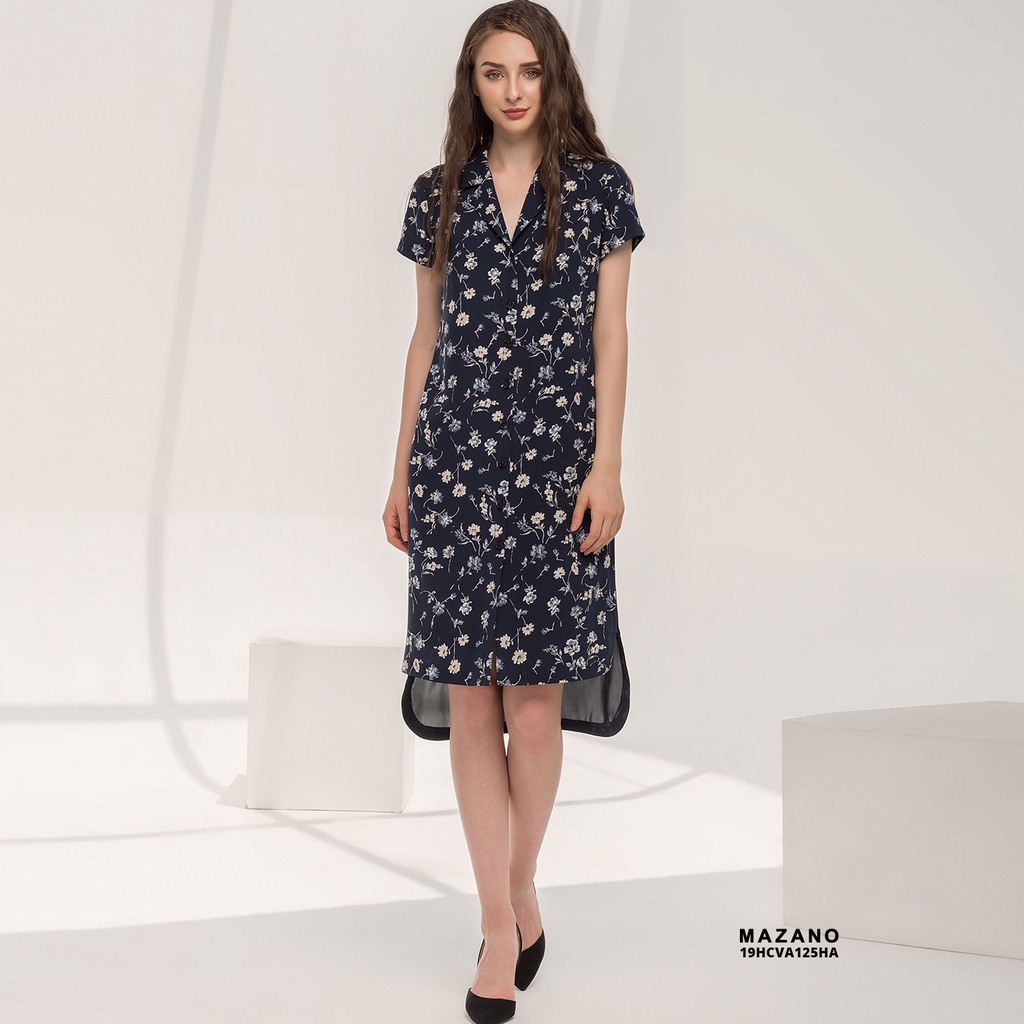 Đầm sơ mi pha hoa trơn MAZANO MS 19HCVA125HA chất liệu vải Hàn thích hợp đi làm đi chơi