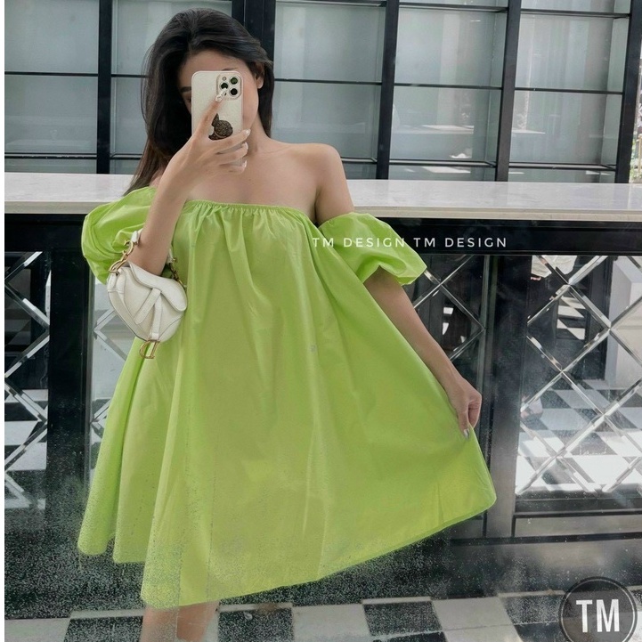 [QÙA TẶNG LÀ DÂY BUỘC TÓC BẠN NHÉ] Váy Trễ Vai Tay Bồng Nhiều Màu Chất Thô Trượt Không Nhăn Nhàu | BigBuy360 - bigbuy360.vn