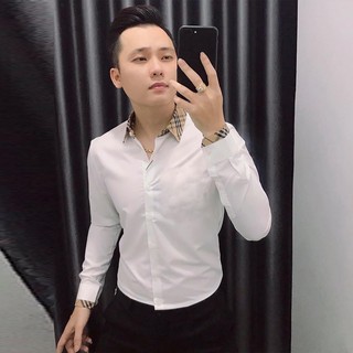 Áo sơ mi nam trơn phối buerry thanh lịch | cực nam tính