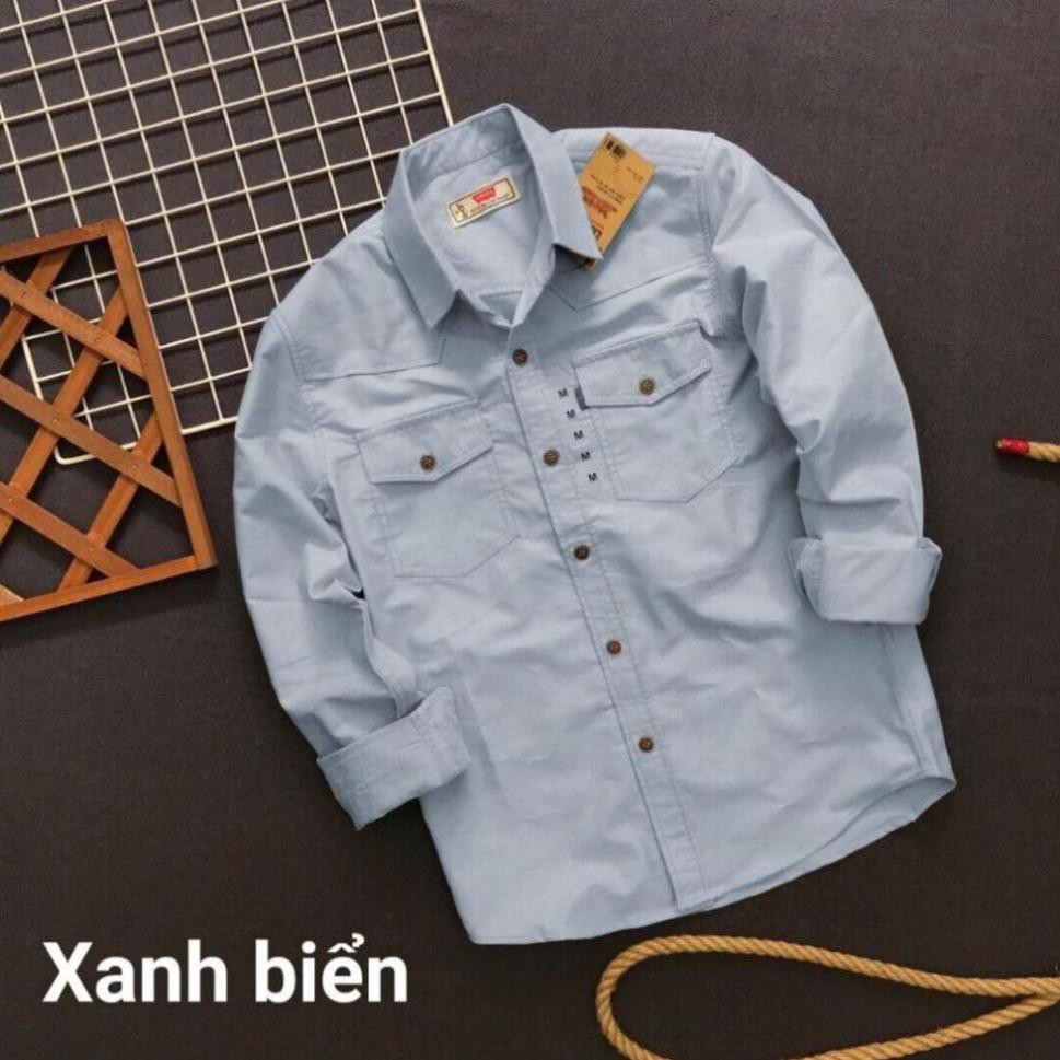 Áo sơ mi nam denim dài tay thời trang 2018 phối túi cực đẹp ASMDBP018