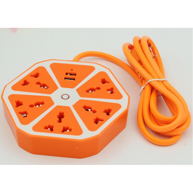 Ổ cắm điện lục giác trái cam 5 ổ cắm điện 2 cổng USB (mầu giao ngẫu nhiên)