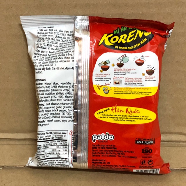 Túi Mì Koreno Up 3 Phút Vị Bò Cay, Vị Kim Chi 75g Paldo Đặc sản 3 miền Amaxi | BigBuy360 - bigbuy360.vn