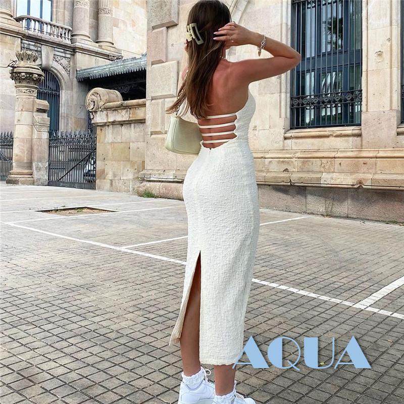Anana Đầm Dài Ôm Dáng Xẻ Tà Hở Lưng Màu Trơn Gợi Cảm Cho Nữ