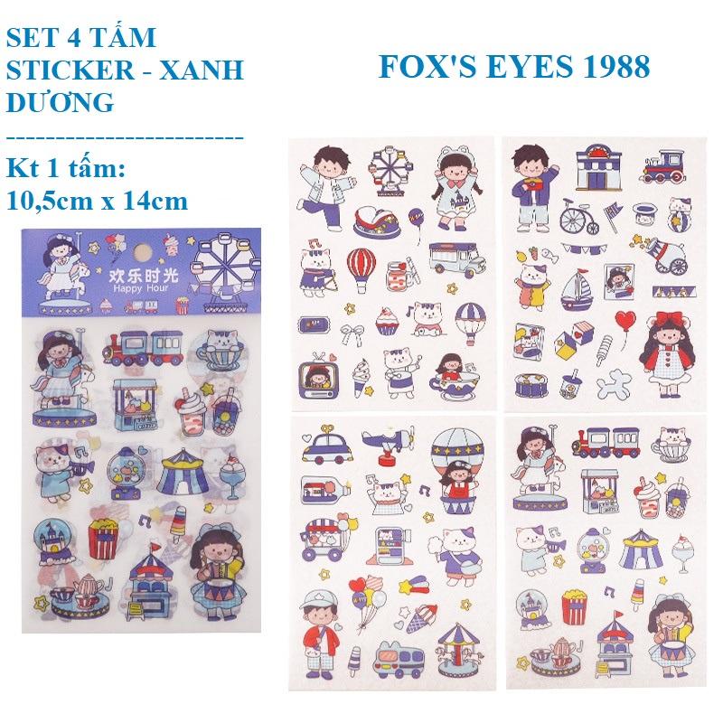 Set 4 Tấm Nhãn Dán Sticker Kích Thước 10,4cm x 14cm Trang Trí Đa Năng Phụ Kiện Dễ Thương Cho Cả Người Lớn Và Trẻ Nhỏ