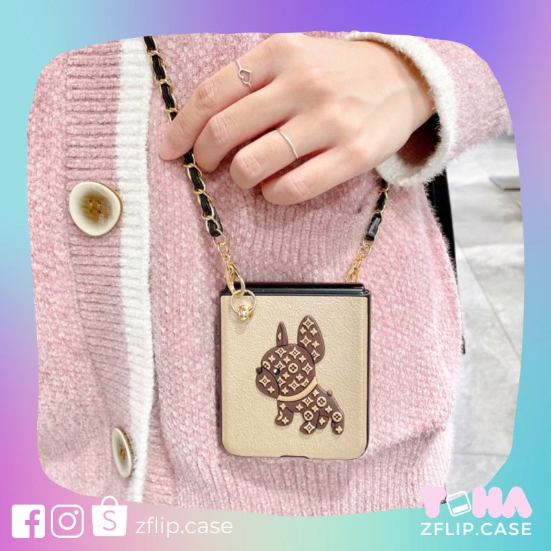 [CÓ SẴN] Ốp Samsung Z Flip 3 / Z Flip 4 da gold LV dây đeo chéo Z Flip3 / ZFlip3 / Z Flip4