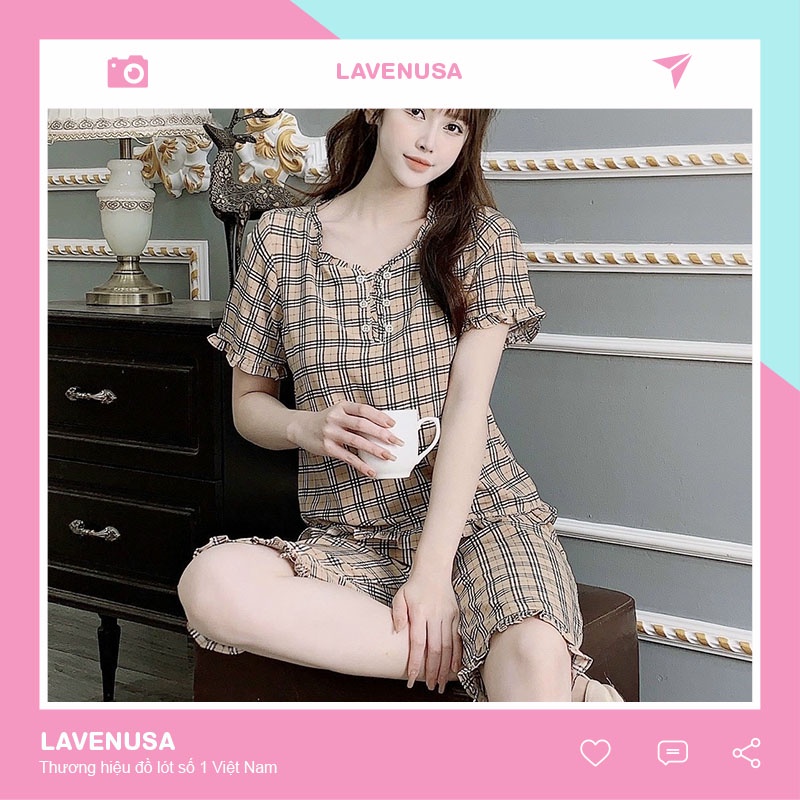Đồ ngủ nữ lụa cao cấp ngắn tay mùa hè thoáng mát thoải mái LAVENUSA QA11