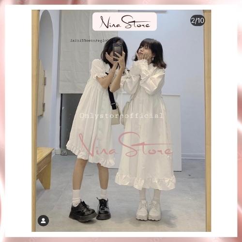 Đầm nữ babydoll váy trắng vai bèo chất von đũi 02 dáng ngắn dài váy nữ babydoll 2 màu đen trắng NinaStore