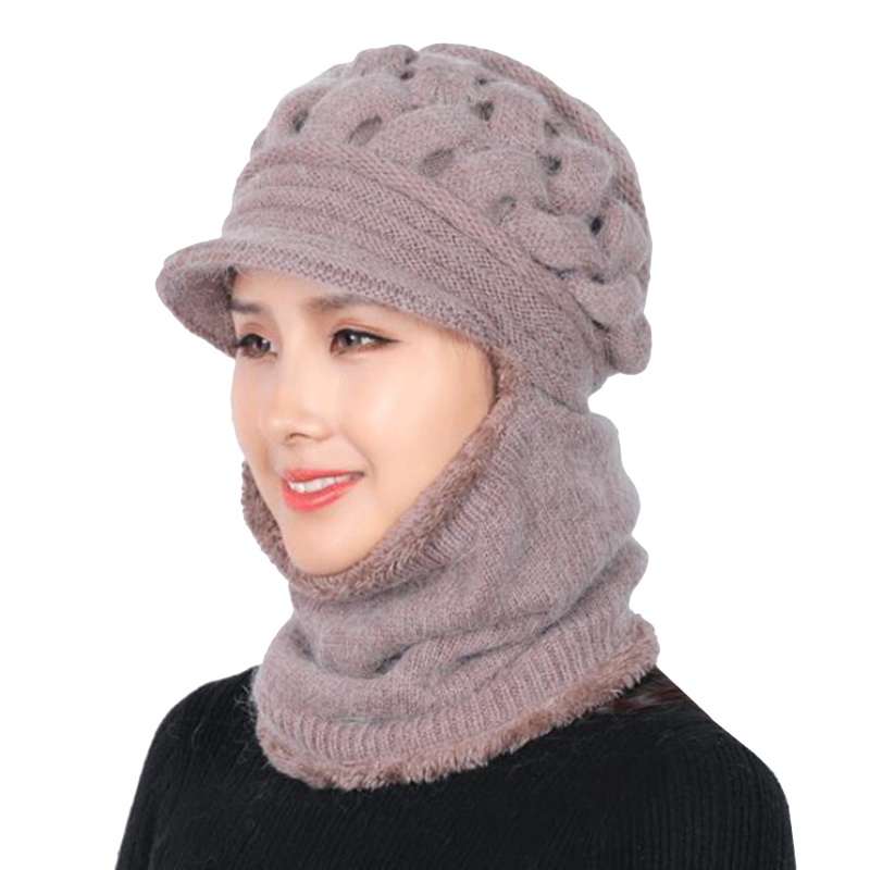 Mũ len phối khăn choàng giữ ấm thời trang mùa đông dành cho nữ