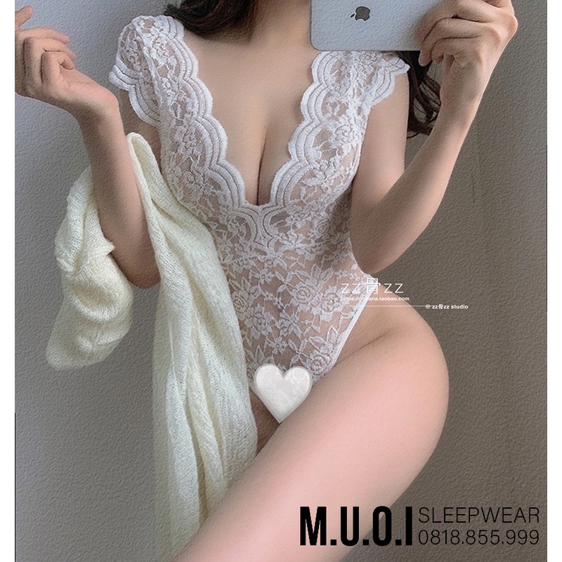 Bodysuit ren hoa siêu sang chảnh che khuyết điểm vai hàng Quảng Châu cao cấp BS1 Muối sleepwear - Hàng có sẵn
