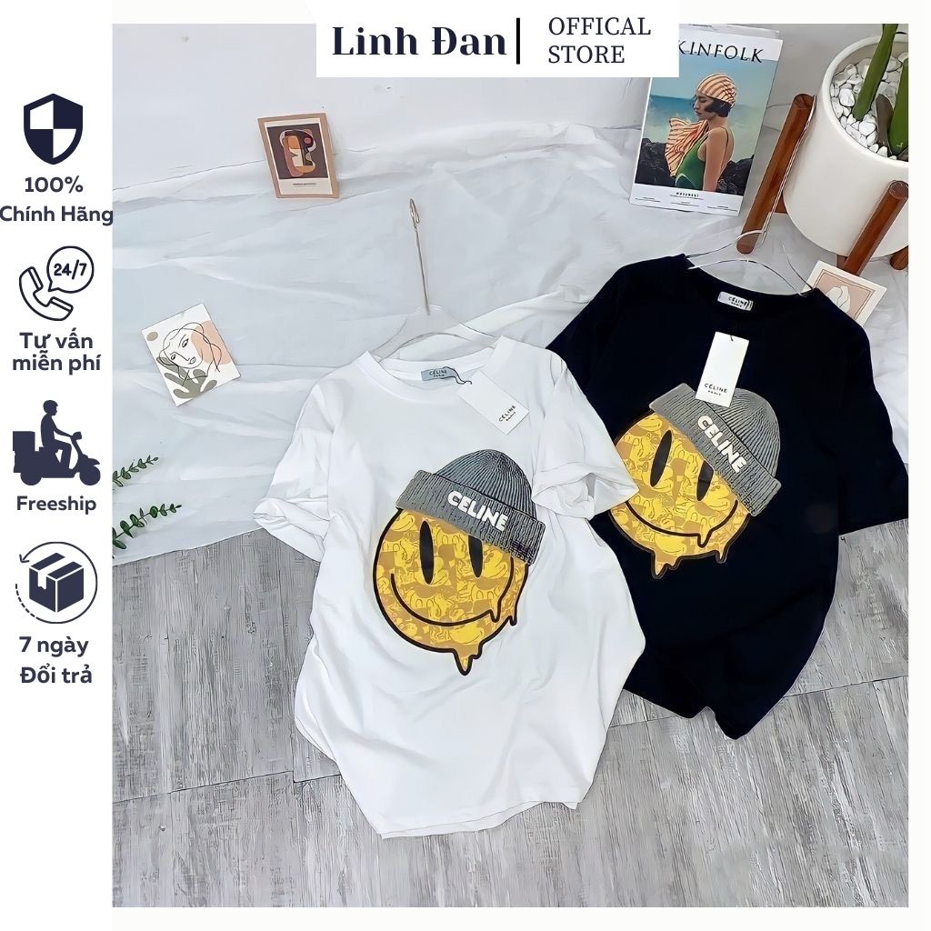 Áo Thun Nữ Form Rộng Hình Mặt Cười Giấu Quần, Áo Thun Nữ Tay Lỡ Chất Mát Không Xù Siêu Đẹp