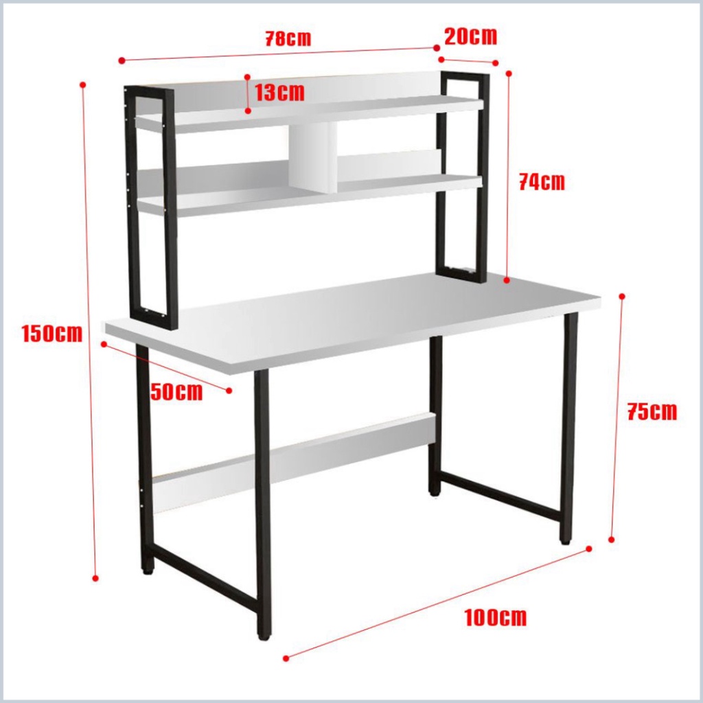 Bàn làm việc khung sắt kèm giá sách trên mặt bàn dễ dàng lắp ráp, khung sắt sơn tĩnh điện chắc chắn