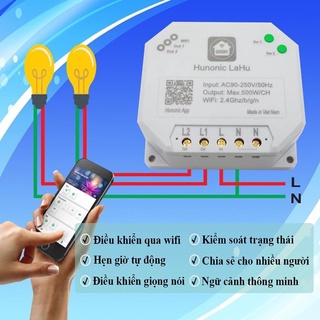 Công tắc thông minh wifi 2 kênh Hunonic Lahu
