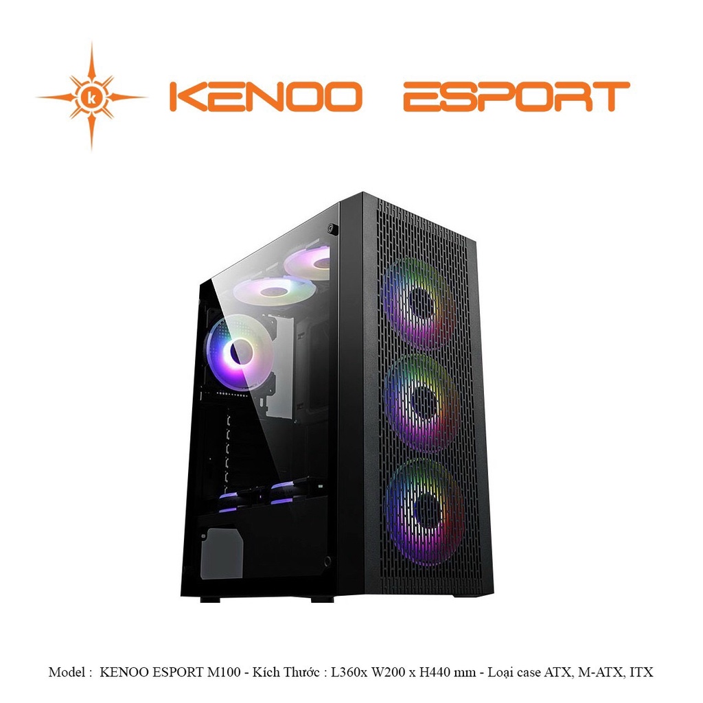 Vỏ máy tính KENOO ESPORT M100 Black Cực đẹp - Bảo Hành Chính Hãng 12 Tháng