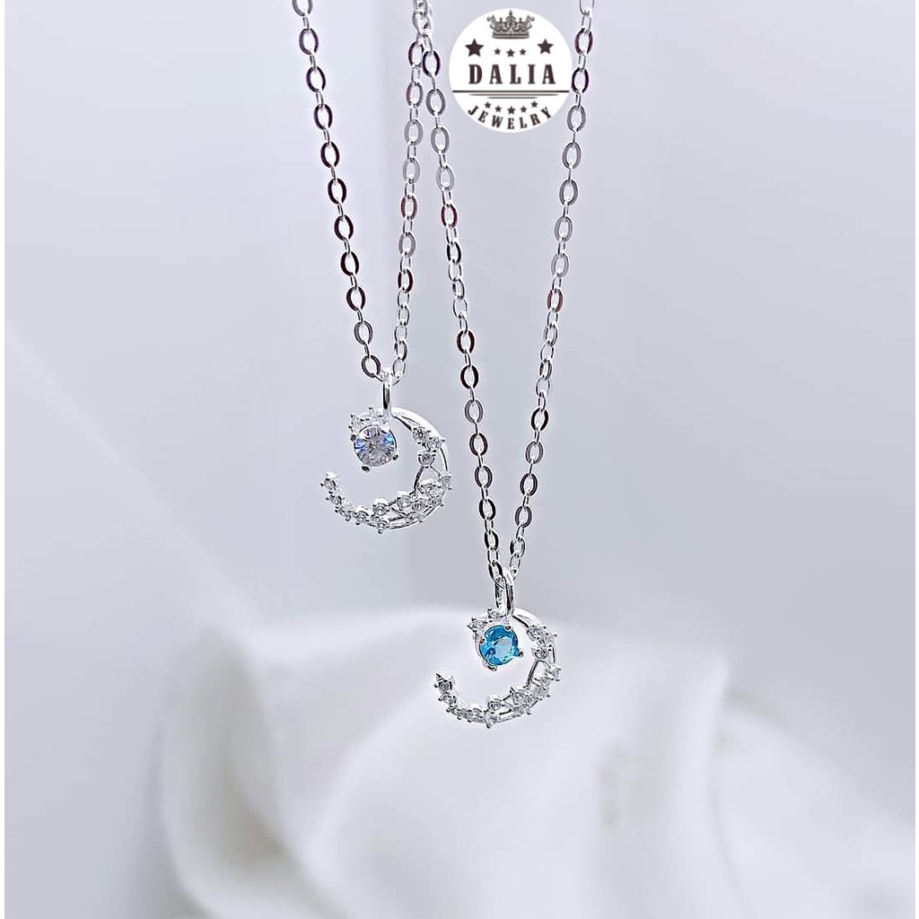 Vòng cổ bạc 925 DaLiA Jewelry dây chuyền mặt trăng đính đá cá tính bạc thật không gỉ dễ phối đồ đẹp
