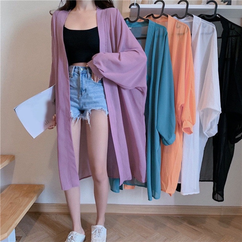 Áo choàng đi biển bikini voan dáng dài áo choàng tắm nữ kimono rộng nhiều màu kiểu Hàn Quốc chất đẹp Quảng Châu DK2T403