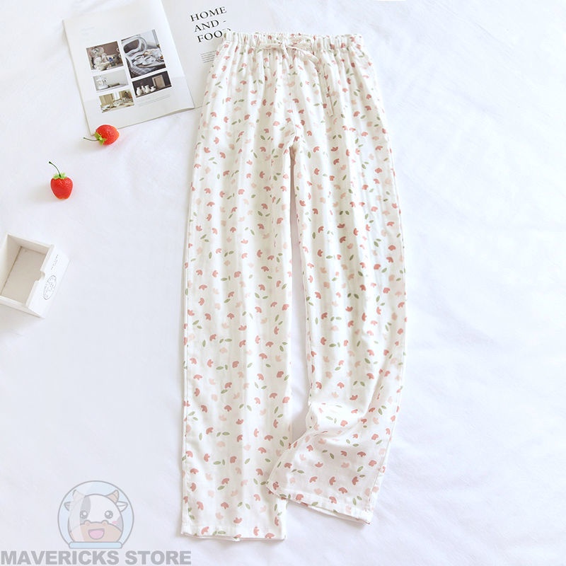 Quần Pijama Vải Gạc Mềm Mại Thoáng Khí Phong Cách Hàn Quốc Cho Nữ