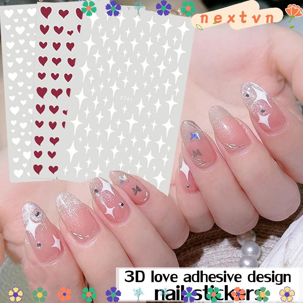 [Hàng mới về] Hình dán móng tay 3D nghệ thuật hình trái tim tình yêu tự dán diy màu đỏ đen trắng