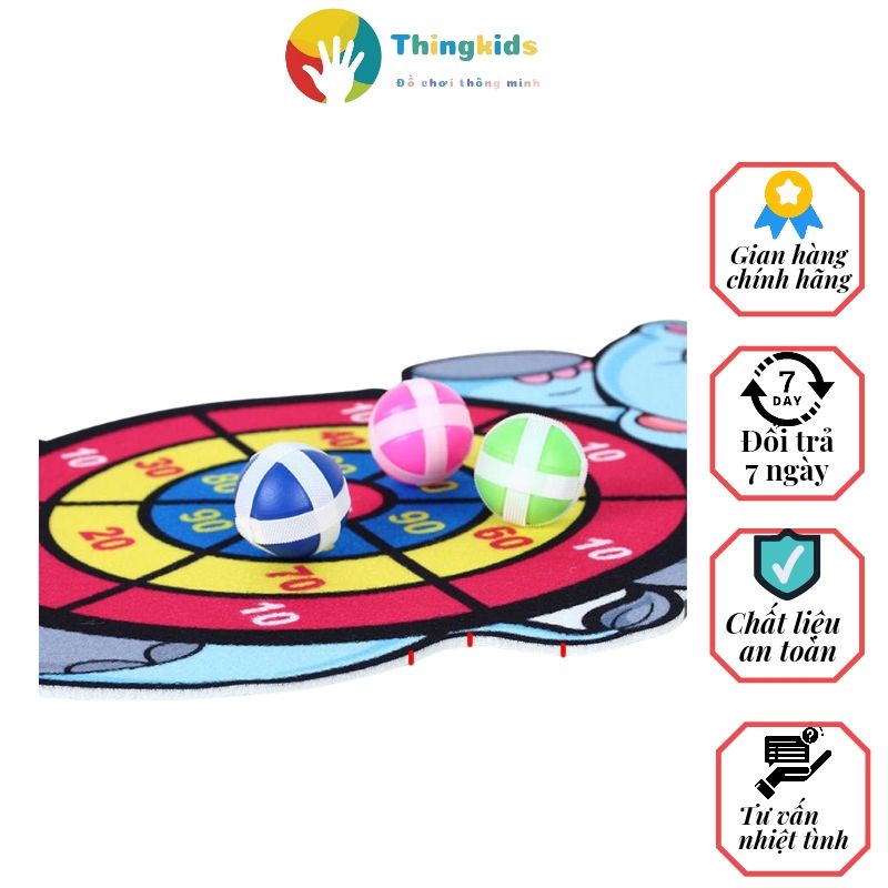 Đồ chơi bảng phi tiêu bóng dính cho bé, bảng ném bóng treo tường hình thú dễ thương tặng 3 bóng - THINGKIDS
