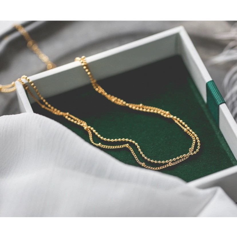 Vòng cổ hai lớp bằng thép titan mạ vàng hồng 18k/vàng không phai chống nước không gây dị ứng phong cách Nhật Hàn