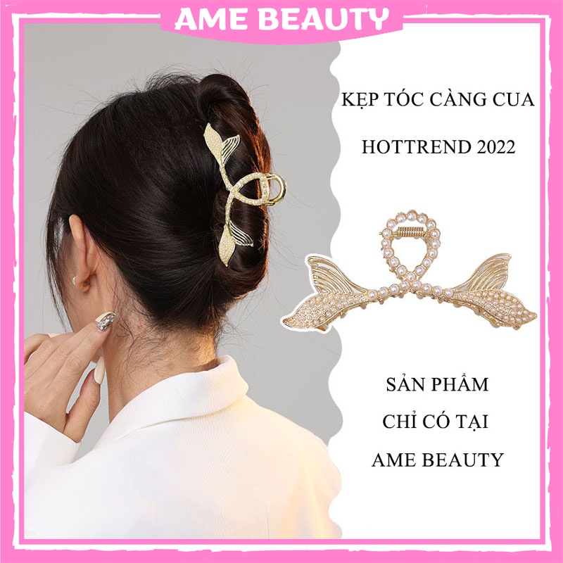 Kẹp tóc Hàn Quốc hình cá đính đá Ame Beauty , kẹp càng cua hottrend 2022 , cặp tóc kim loại sang chảnh
