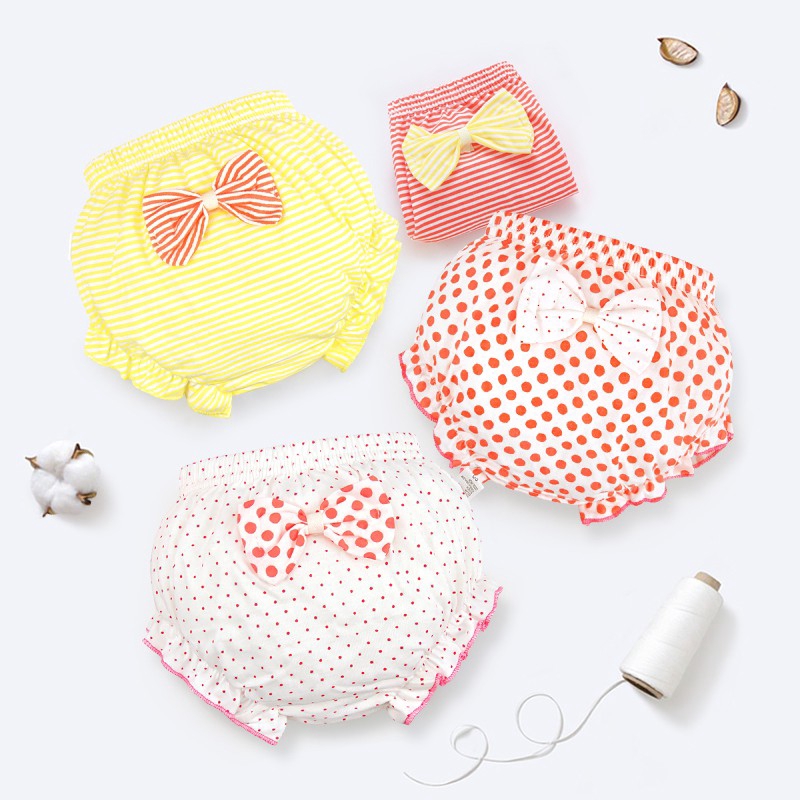 Lucky Big Cat  Bowknot polka dot sọc tam giác Underwear cô gái bé đồ lót bông trẻ em bánh mì quần dễ thương (Red Stripe)