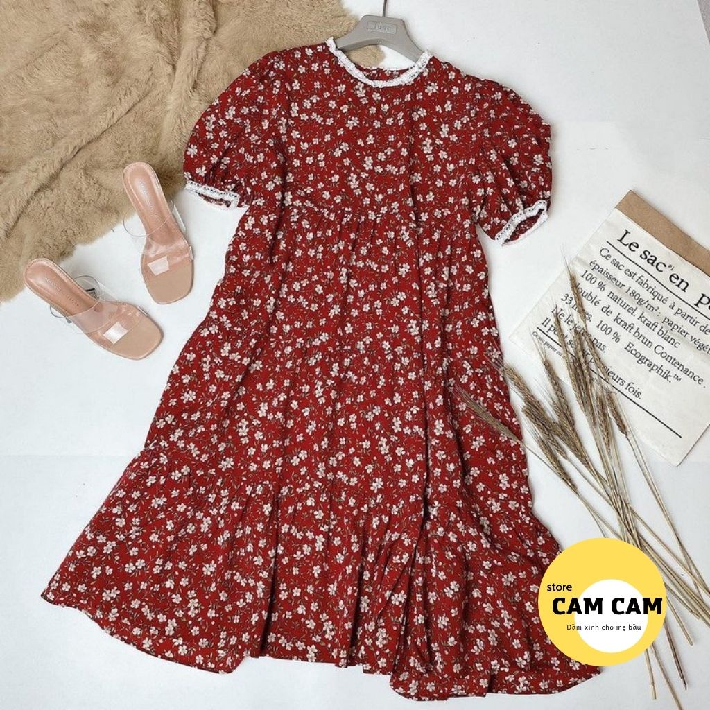 Đầm bầu đẹp, hoa nhí xinh, tay tay ren, 100% hàng thiết kế, mã DB101