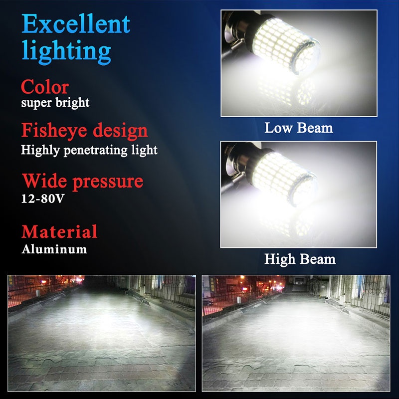 1 Đèn Pha LED 12V H4 P15D BA20D 4014 144SMD Cho Xe Máy