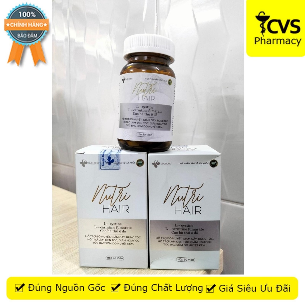 Nutri Hair - Hỗ Trợ Giảm Gãy, Rụng Tóc, Làm Đen Tóc - Hộp 3 Vỉ X 10 Viên - CVS Pharmacy