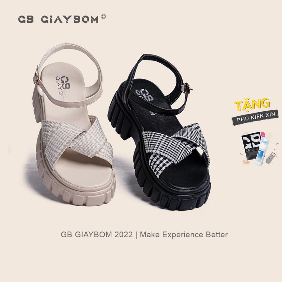 😽 Giày Sandal Nữ Đế Cao Quai Ngang Khóa Cài Thích Hợp Đi Học 2 Màu Đen Trắng Thời Trang giayBOM B1308