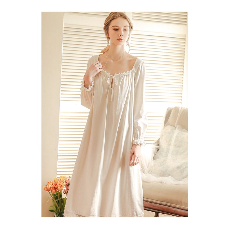 Đầm ngủ cotton tay dài dáng rộng phong cách công chúa dễ thương thời trang xuân thu cho nữ